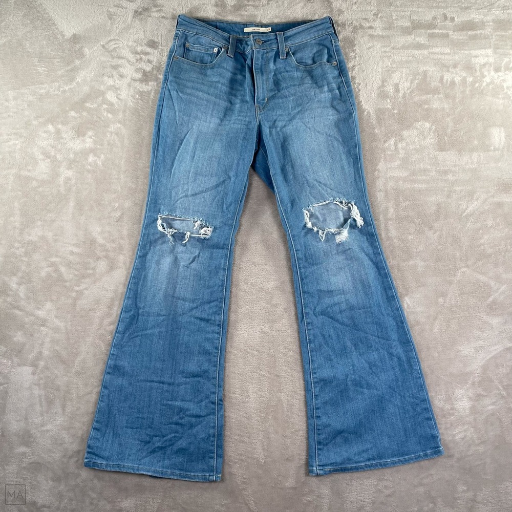 Levi's Women's 726 Flare Jeans Distressed Denim Light Wash Boho Casual 29 Blue